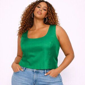 Lily & Taylor Green Scoop Neck Cropped Tank Top Size 14 Side Zip Sleeveless Blou